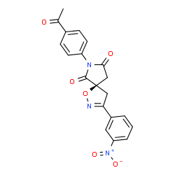 ChemSpider 2D Image | (5R)-7-(4-Acetylphenyl)-3-(3-nitrophenyl)-1-oxa-2,7-diazaspiro[4.4]non-2-ene-6,8-dione | C20H15N3O6