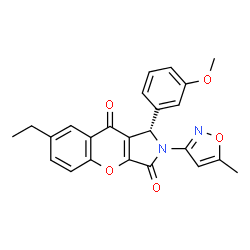 ChemSpider 2D Image | (1S)-7-Ethyl-1-(3-methoxyphenyl)-2-(5-methyl-1,2-oxazol-3-yl)-1,2-dihydrochromeno[2,3-c]pyrrole-3,9-dione | C24H20N2O5