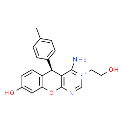 ChemSpider 2D Image | (5R)-4-Amino-8-hydroxy-3-(2-hydroxyethyl)-5-(4-methylphenyl)-5H-chromeno[2,3-d]pyrimidin-3-ium | C20H20N3O3
