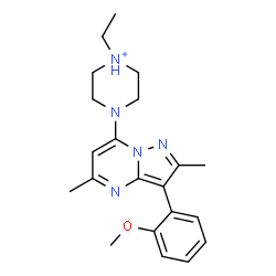 ChemSpider 2D Image | 1-Ethyl-4-[3-(2-methoxyphenyl)-2,5-dimethylpyrazolo[1,5-a]pyrimidin-7-yl]piperazin-1-ium | C21H28N5O