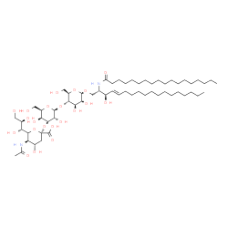 ChemSpider 2D Image | (2S,3R,4E)-3-Hydroxy-2-(stearoylamino)-4-octadecen-1-yl 5-acetamido-3,5-dideoxy-6-[(1R,2R)-1,2,3-trihydroxypropyl]-beta-L-threo-hex-2-ulopyranonosyl-(2->3)-beta-D-galactopyranosyl-(1->4)-beta-D-glucop
yranoside | C59H108N2O21