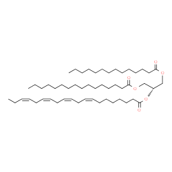 ChemSpider 2D Image | 1-(Palmitoyloxy)-3-(tetradecanoyloxy)-2-propanyl (8Z,11Z,14Z,17Z)-8,11,14,17-icosatetraenoate | C53H94O6