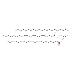 ChemSpider 2D Image | (2S)-1-(Icosanoyloxy)-3-[(5Z,8Z,11Z)-5,8,11-icosatrienoyloxy]-2-propanyl (8Z,11Z,14Z,17Z)-8,11,14,17-icosatetraenoate | C63H108O6