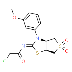 ChemSpider 2D Image | 2-Chloro-N-[(2Z,3aS,6aS)-3-(3-methoxyphenyl)-5,5-dioxidotetrahydrothieno[3,4-d][1,3]thiazol-2(3H)-ylidene]acetamide | C14H15ClN2O4S2