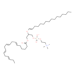 ChemSpider 2D Image | 2-[(1E)-1-Hexadecen-1-yloxy]-3-[(6E,9E,12E,15E)-6,9,12,15-octadecatetraenoyloxy]propyl 2-(trimethylammonio)ethyl phosphate | C42H76NO7P