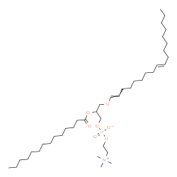 ChemSpider 2D Image | 3-[(1E,9E)-1,9-Octadecadien-1-yloxy]-2-(tetradecanoyloxy)propyl 2-(trimethylammonio)ethyl phosphate | C40H78NO7P