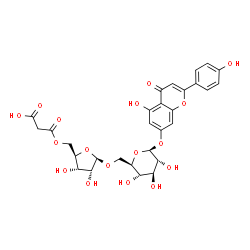 ChemSpider 2D Image | 5-Hydroxy-2-(4-hydroxyphenyl)-4-oxo-4H-chromen-7-yl 6-O-[5-O-(carboxyacetyl)-beta-D-ribofuranosyl]-beta-D-glucopyranoside | C29H30O17
