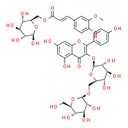 ChemSpider 2D Image | 5,7-Dihydroxy-2-(4-hydroxyphenyl)-4-oxo-4H-chromen-3-yl 6-O-beta-D-glucopyranosyl-beta-D-glucopyranoside - 6-O-[(2E)-3-(4-hydroxy-3-methoxyphenyl)-2-propenoyl]-beta-D-glucopyranose (1:1) | C43H50O25