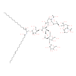 ChemSpider 2D Image | (2S,3R,4E)-3-Hydroxy-2-{(Z)-[(11E)-1-hydroxy-11-octadecen-1-ylidene]amino}-4-octadecen-1-yl 3,5-dideoxy-6-[(1S,2R)-2-({3,5-dideoxy-5-[(E)-(1-hydroxyethylidene)amino]-6-[(1R,2R)-1,2,3-trihydroxypropyl]
-beta-L-threo-hex-2-ulopyranonosyl}oxy)-1,3-dihydroxypropyl]-5-[(E)-(1-hydroxyethylidene)amino]-beta-L-threo-hex-2-ulopyranonosyl-(2->3)-[beta-D-galactopyranosyl-(1->3)-2-deoxy-2-(2-oxopropyl)-beta-D-
galactopyranosyl-(1->4)]-beta-D-galactopyranosyl-(1->4)-beta-D-glucopyranoside | C85H147N3O39