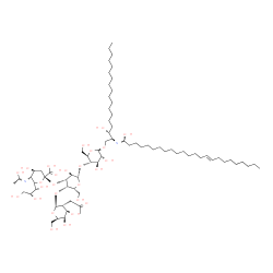 ChemSpider 2D Image | (2S,3R)-3-Hydroxy-2-{(Z)-[(15E)-1-hydroxy-15-tetracosen-1-ylidene]amino}octadecyl 2-deoxy-2-(2-oxopropyl)-beta-D-galactopyranosyl-(1->4)-[3,5-dideoxy-5-[(Z)-(1-hydroxyethylidene)amino]-6-[(1R,2R)-1,2,
3-trihydroxypropyl]-beta-L-threo-hex-2-ulopyranonosyl-(2->3)]-beta-D-galactopyranosyl-(1->4)-beta-D-glucopyranoside | C74H134N2O26
