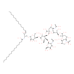 ChemSpider 2D Image | (2S,3R,4Z)-3-Hydroxy-2-[(Z)-(1-hydroxyhexadecylidene)amino]-4-octadecen-1-yl 2-deoxy-2-[(E)-(1-hydroxyethylidene)amino]-beta-D-galactopyranosyl-(1->4)-[3,5-dideoxy-6-[(1S,2R)-2-({3,5-dideoxy-5-[(E)-(1
-hydroxyethylidene)amino]-6-[(1R,2R)-1,2,3-trihydroxypropyl]-beta-L-threo-hex-2-ulopyranonosyl}oxy)-1,3-dihydroxypropyl]-5-[(E)-(1-hydroxyethylidene)amino]-beta-L-threo-hex-2-ulopyranonosyl-(2->3)]-be
ta-D-galactopyranosyl-(1->4)-beta-D-glucopyranoside | C76H134N4O34