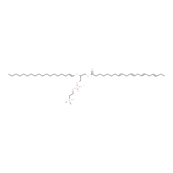 ChemSpider 2D Image | 3-[(8E,11E,14E,17E)-8,11,14,17-Icosatetraenoyloxy]-2-[(1E)-1-octadecen-1-yloxy]propyl 2-(trimethylammonio)ethyl phosphate | C46H84NO7P