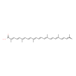 ChemSpider 2D Image | (2E,4E,6E,8E,10E,12E,14E,16E,18E,20E)-2,6,10,15,19,23-Hexamethyl-2,4,6,8,10,12,14,16,18,20,22-tetracosaundecaenoic acid | C30H38O2