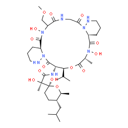 ChemSpider 2D Image | (2R)-N-[(4aS,16aR,19R,22S,23S)-6,18-Dihydroxy-22-isopropyl-7-(methoxymethyl)-19-methyl-5,8,11,17,20,24-hexaoxodocosahydro-13H,22H-dipyridazino[6,1-f:6',1'-o][1,4,7,10,13,16]oxapentaazacyclononadecin-2
3-yl]-2-hydroxy-2-[(2S,5S,6S)-2-hydroxy-5-isobutyl-6-methyltetrahydro-2H-pyran-2-yl]propanamide | C38H64N8O14