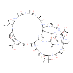 ChemSpider 2D Image | N-{3-[(3-Amino-3-oxo-1-propen-2-yl)amino]-3-oxo-1-propen-2-yl}-2-[(1S,8S,15R,18S,25S,26R,35S,37R,40R,46S,53S,59S)-37-[(2R)-2-butanyl]-18-[(2S,3S)-2,3-dihydroxy-2-butanyl]-11-ethylidene-59-hydroxy-8,31
-bis[(1S)-1-hydroxyethyl]-26,40,46-trimethyl-43-methylene-6,9,16,23,28,38,41,44,47-nonaoxo-27-oxa-3,13,20,56-tetrathia-7,10,17,24,36,39,42,45,48,52,58,61,62,63,64-pentadecaazanonacyclo[23.23.9.3~29,35
~.1~2,5~.1~12,15~.1~19,22~.1~54,57~.0~1,53~.0~32,60~]tetrahexaconta-2(64),4,12(63),19(62),21,29,31,33,51,54,57,60-dodecaen-51-yl]-1,3-thiazole-4-carboxamide | C72H85N19O18S5