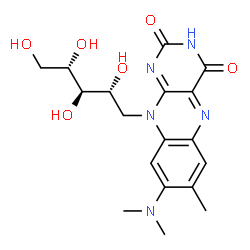 ChemSpider 2D Image | 5-Deoxy-5-[8-(dimethylamino)-7-methyl-2,4-dioxo-3,4-dihydrobenzo[g]pteridin-10(2H)-yl]-D-ribitol | C18H23N5O6
