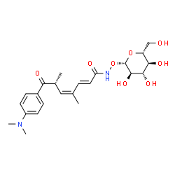 ChemSpider 2D Image | 1-O-({(2E,4Z,6R)-7-[4-(Dimethylamino)phenyl]-4,6-dimethyl-7-oxo-2,4-heptadienoyl}amino)-beta-D-glucopyranose | C23H32N2O8