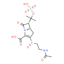 ChemSpider 2D Image | (5S,6S)-3-[(2-Acetamidoethyl)sulfinyl]-7-oxo-6-[2-(sulfooxy)-2-propanyl]-1-azabicyclo[3.2.0]hept-2-ene-2-carboxylic acid | C14H20N2O9S2