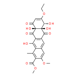 ChemSpider 2D Image | Methyl (6aR,7R,10aR)-8-ethoxy-6a,7,10a,12-tetrahydroxy-3-methoxy-1-methyl-6,10,11-trioxo-6,6a,7,10,10a,11-hexahydro-2-tetracenecarboxylate | C24H22O11