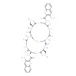 ChemSpider 2D Image | N,N'-{(1R,7R,11S,14R,20S,24S)-2,12,15,25-Tetramethyl-11,24-bis[(methylsulfanyl)methyl]-3,6,10,13,16,19,23,26-octaoxo-9,22,28,29-tetrathia-2,5,12,15,18,25-hexaazabicyclo[12.12.4]triacontane-7,20-diyl}b
is(3-hydroxy-2-quinolinecarboxamide) | C48H56N10O12S6