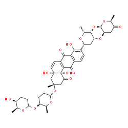 ChemSpider 2D Image | (3R,4aR,12bS)-9-[(2S,4aR,5aR,7R,9R,9aS,10aS)-2,9-Dimethyl-3-oxooctahydro-2H,5aH-dipyrano[2,3-b:4',3'-e][1,4]dioxin-7-yl]-4a,8,12b-trihydroxy-3-{[(2S,5S,6S)-5-{[(2S,5S,6S)-5-hydroxy-6-methyltetrahydro-
2H-pyran-2-yl]oxy}-6-methyltetrahydro-2H-pyran-2-yl]oxy}-3-methyl-3,4,4a,12b-tetrahydro-1,7,12(2H)-tetraphenetrione (non-preferred name) | C43H52O16