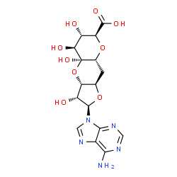 ChemSpider 2D Image | (2R,3R,3aS,4aS,5S,6S,7S,8aR,9aR)-2-(6-Amino-9H-purin-9-yl)-3,4a,5,6-tetrahydroxydecahydrofuro[3,2-b]pyrano[2,3-e]pyran-7-carboxylic acid | C16H19N5O9