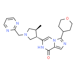 ChemSpider 2D Image | 6-[(3S,4S)-4-Methyl-1-(2-pyrimidinylmethyl)-3-pyrrolidinyl]-3-(tetrahydro-2H-pyran-4-yl)imidazo[1,5-a]pyrazin-8(7H)-one | C21H26N6O2