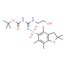 ChemSpider 2D Image | 2-Methyl-2-propanyl {N-(2-hydroxyethyl)-N'-[(2,2,4,6,7-pentamethyl-2,3-dihydro-1-benzofuran-5-yl)sulfonyl]carbamimidoyl}carbamate | C21H33N3O6S