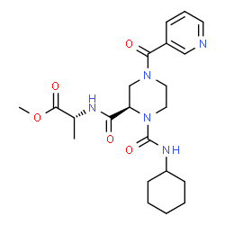 ChemSpider 2D Image | Methyl N-{[(2R)-1-(cyclohexylcarbamoyl)-4-(3-pyridinylcarbonyl)-2-piperazinyl]carbonyl}-D-alaninate | C22H31N5O5