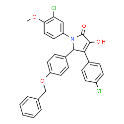 ChemSpider 2D Image | 5-[4-(Benzyloxy)phenyl]-1-(3-chloro-4-methoxyphenyl)-4-(4-chlorophenyl)-3-hydroxy-1,5-dihydro-2H-pyrrol-2-one | C30H23Cl2NO4