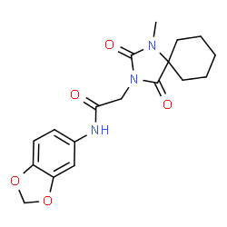 ChemSpider 2D Image | N-(1,3-Benzodioxol-5-yl)-2-(1-methyl-2,4-dioxo-1,3-diazaspiro[4.5]dec-3-yl)acetamide | C18H21N3O5