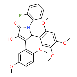 ChemSpider 2D Image | 4-(2,5-Dimethoxyphenyl)-1-(2-fluorophenyl)-3-hydroxy-5-(2,4,5-trimethoxyphenyl)-1,5-dihydro-2H-pyrrol-2-one | C27H26FNO7