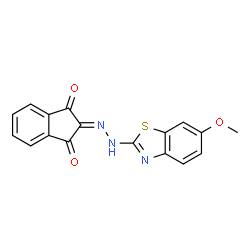 ChemSpider 2D Image | 2-[(6-Methoxy-1,3-benzothiazol-2-yl)hydrazono]-1H-indene-1,3(2H)-dione | C17H11N3O3S
