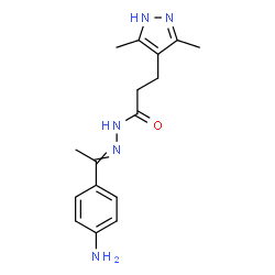 ChemSpider 2D Image | N'-[1-(4-Aminophenyl)ethylidene]-3-(3,5-dimethyl-1H-pyrazol-4-yl)propanehydrazide | C16H21N5O