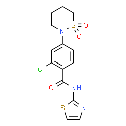 ChemSpider 2D Image | 2-Chloro-4-(1,1-dioxido-1,2-thiazinan-2-yl)-N-(1,3-thiazol-2-yl)benzamide | C14H14ClN3O3S2