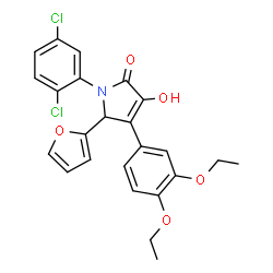 ChemSpider 2D Image | 1-(2,5-Dichlorophenyl)-4-(3,4-diethoxyphenyl)-5-(2-furyl)-3-hydroxy-1,5-dihydro-2H-pyrrol-2-one | C24H21Cl2NO5