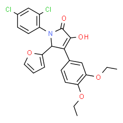 ChemSpider 2D Image | 1-(2,4-Dichlorophenyl)-4-(3,4-diethoxyphenyl)-5-(2-furyl)-3-hydroxy-1,5-dihydro-2H-pyrrol-2-one | C24H21Cl2NO5
