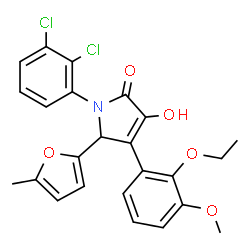 ChemSpider 2D Image | 1-(2,3-Dichlorophenyl)-4-(2-ethoxy-3-methoxyphenyl)-3-hydroxy-5-(5-methyl-2-furyl)-1,5-dihydro-2H-pyrrol-2-one | C24H21Cl2NO5