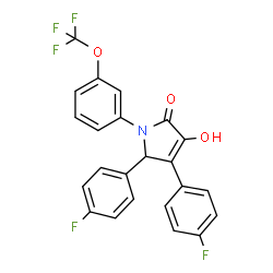 ChemSpider 2D Image | 4,5-Bis(4-fluorophenyl)-3-hydroxy-1-[3-(trifluoromethoxy)phenyl]-1,5-dihydro-2H-pyrrol-2-one | C23H14F5NO3