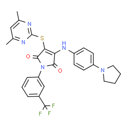 ChemSpider 2D Image | 3-[(4,6-Dimethyl-2-pyrimidinyl)sulfanyl]-4-{[4-(1-pyrrolidinyl)phenyl]amino}-1-[3-(trifluoromethyl)phenyl]-1H-pyrrole-2,5-dione | C27H24F3N5O2S