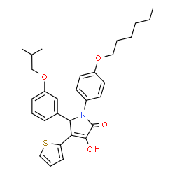 ChemSpider 2D Image | 1-[4-(Hexyloxy)phenyl]-3-hydroxy-5-(3-isobutoxyphenyl)-4-(2-thienyl)-1,5-dihydro-2H-pyrrol-2-one | C30H35NO4S