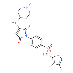ChemSpider 2D Image | 4-{3-Chloro-4-[methyl(1-methyl-4-piperidinyl)amino]-2,5-dioxo-2,5-dihydro-1H-pyrrol-1-yl}-N-(3,4-dimethyl-1,2-oxazol-5-yl)benzenesulfonamide | C22H26ClN5O5S