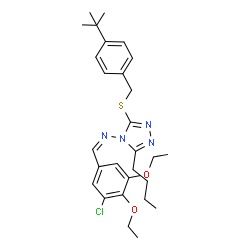 ChemSpider 2D Image | (Z)-N-(3-Butyl-5-{[4-(2-methyl-2-propanyl)benzyl]sulfanyl}-4H-1,2,4-triazol-4-yl)-1-(3-chloro-4,5-diethoxyphenyl)methanimine | C28H37ClN4O2S