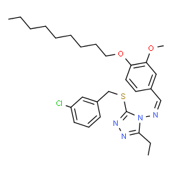 ChemSpider 2D Image | (Z)-N-{3-[(3-Chlorobenzyl)sulfanyl]-5-ethyl-4H-1,2,4-triazol-4-yl}-1-[3-methoxy-4-(nonyloxy)phenyl]methanimine | C28H37ClN4O2S