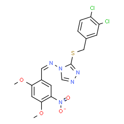 ChemSpider 2D Image | (Z)-N-{3-[(3,4-Dichlorobenzyl)sulfanyl]-4H-1,2,4-triazol-4-yl}-1-(2,4-dimethoxy-5-nitrophenyl)methanimine | C18H15Cl2N5O4S