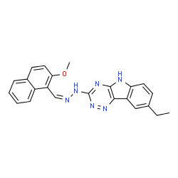 ChemSpider 2D Image | 8-Ethyl-3-{(2Z)-2-[(2-methoxy-1-naphthyl)methylene]hydrazino}-5H-[1,2,4]triazino[5,6-b]indole | C23H20N6O