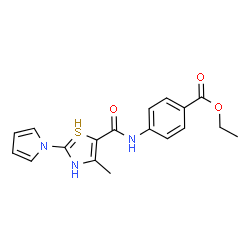 ChemSpider 2D Image | ethyl 4-[(4-methyl-2-pyrrol-1-yl-3H-thiazole-5-carbonyl)amino]benzoate | C18H18N3O3S