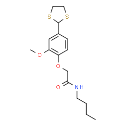 ChemSpider 2D Image | N-Butyl-2-[4-(1,3-dithiolan-2-yl)-2-methoxyphenoxy]acetamide | C16H23NO3S2
