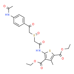 ChemSpider 2D Image | Diethyl 5-[({[2-(4-acetamidophenyl)-2-oxoethyl]sulfinyl}acetyl)amino]-3-methyl-2,4-thiophenedicarboxylate | C23H26N2O8S2