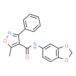 ChemSpider 2D Image | N-(1,3-Benzodioxol-5-yl)-5-methyl-3-phenyl-1,2-oxazole-4-carboxamide | C18H14N2O4